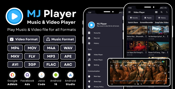 MJ Player Music Video Player with AdMob Facebook Adverts Android