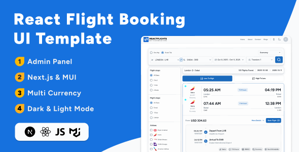 Reactflights – Next.js Flight Reserving UI Template with Admin Dashboard
