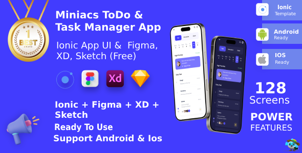 ToDo & Job Manager App ANDROID + IOS + FIGMA + XD + Sketch | UI Kit | Ionic | Miniacs