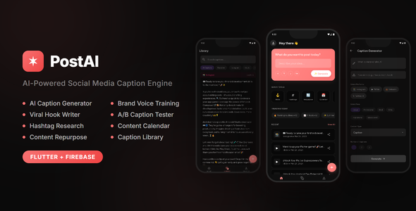 PostAI – AI Social Media Caption Generator & State Creator Flutter App (Android & iOS)