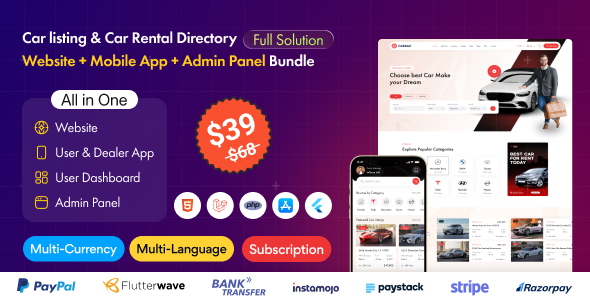 Carbaz – Automobile itemizing & Automobile Condo Directory Laravel Script with Cell App (Bundle)