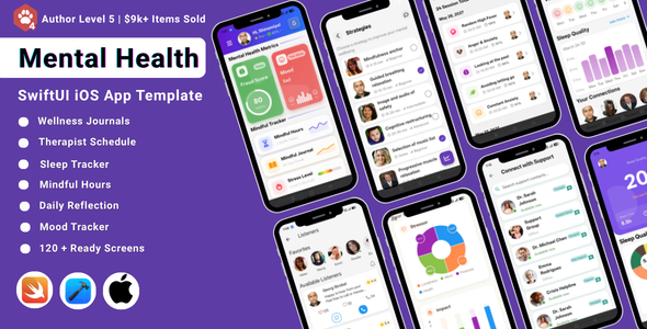 Psychological Health SwiftUI iOS App Template | Mindfulness & Wellbeing Tracker