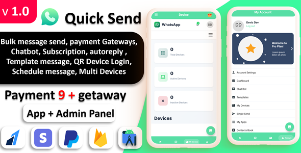 QuickSender – Whatsapp ChatBot Auto Acknowledge | WhatsApp Bulk sender | Multi Rate gateway (SAAS)