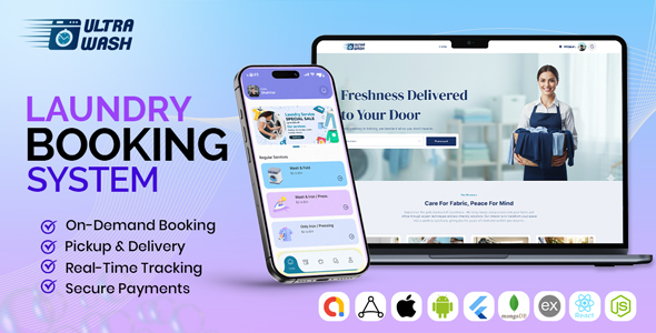 UltraWash – Complete Multi-Retailer Laundry Booking Solution (App + Internet page + Admin Panel) | On-Demand