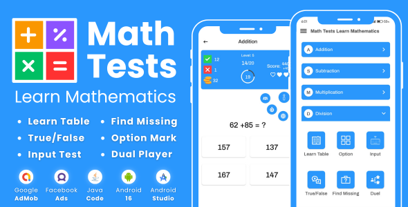 Math Tests Be taught Arithmetic with AdMob Fb Commercials Android