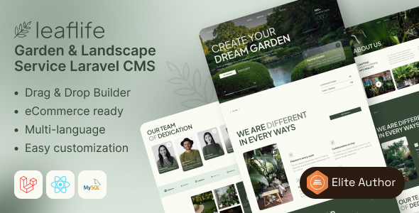LeafLife – Backyard & Landscape Provider Laravel CMS With Are residing Page Builder