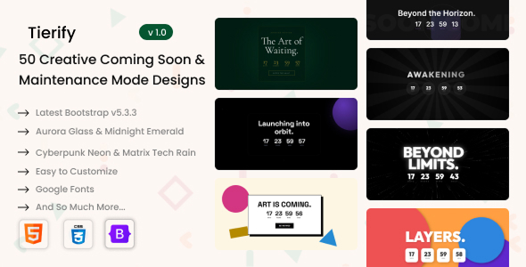 Tierify | 50 Coming Soon & Upkeep HTML Templates