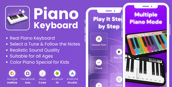 Piano Keyboard Be taught Play with AdMob Facebook Ads Android