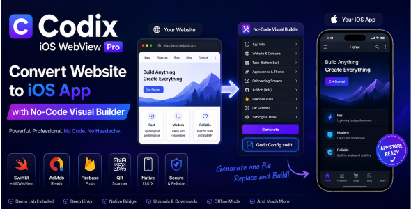 Codix WebView — Convert Net space to iOS App With No-Code Visual Builder