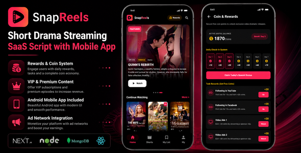 SnapReels | Brief Drama Streaming SAAS Script with Android App