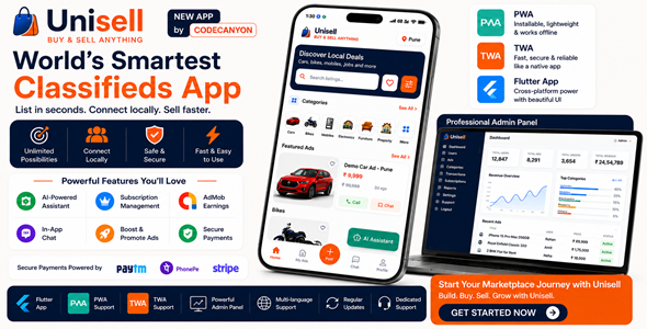 Unisell | AI Classified Market | Flutter App With Laravel Admin