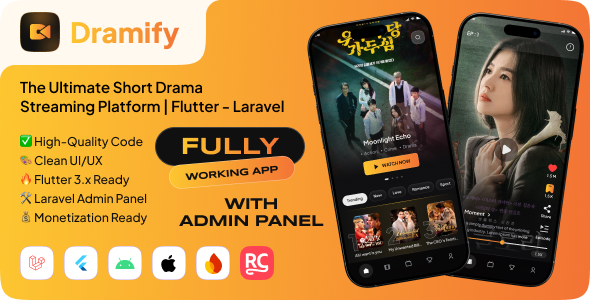 Dramify | Corpulent Rapid Drama Streaming Flutter App With Laravel Admin Panel
