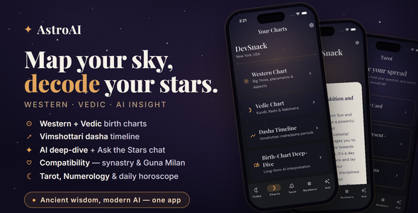 AstroAI — AI Astrology, Tarot & Numerology App (Flutter + Subsequent.js, Western + Vedic, Birth Chart)