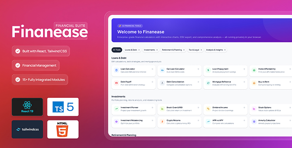 Finanease – React Financial planning & Trim Math Workflow Calculator Suite