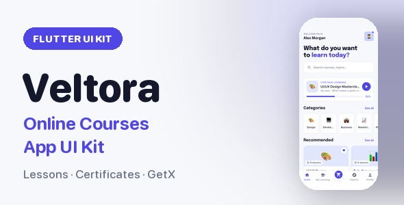 Veltora | Flutter On-line Classes App UI Equipment