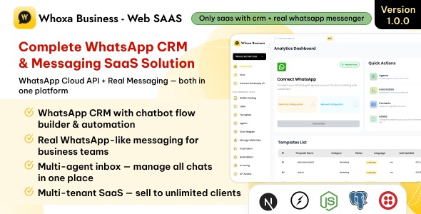 Whoxa Business – CRM Chat Messenger Node.js Script for WhatsApp with Admin Panel