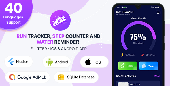 Bolt Tracker, Step Counter and Water Reminder – Flutter Android & iOS App (40 Languages)