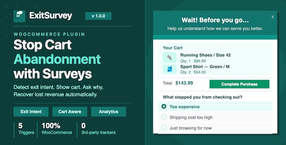 ExitSurvey – Desirable Exit-Intent Seek for & Cart Recovery for WooCommerce