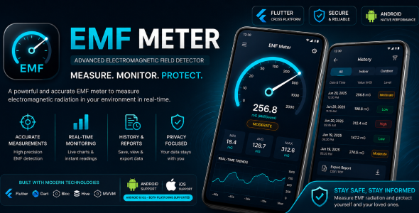 EMF Meter | Metallic Detector and Magnetic Arena App for Android and iOS (Flutter)
