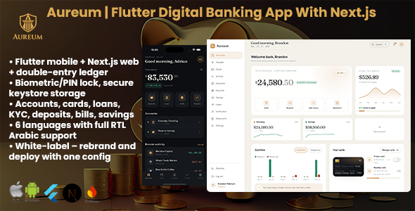 Aureum | Digital Banking Flutter App With Subsequent.js Web Script