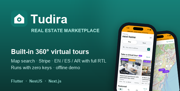 Tudira | Right Estate Flutter App Template With Node.js Backend and Admin Panel