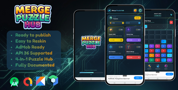 Merge Puzzle Hub | 4-in-1 Puzzle Series Android App with AdMob