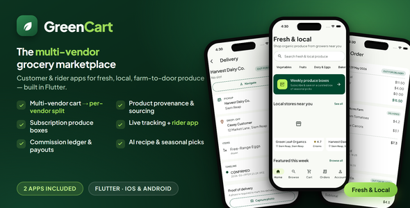 GreenCart | Multi-Vendor Organic Grocery Marketplace Flutter App + Subsequent.js