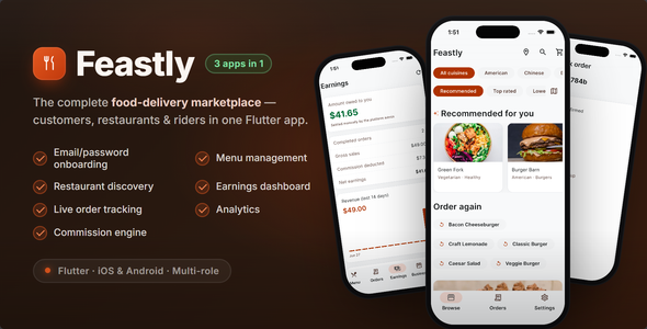 Feastly | Multi-Restaurant Meals Shipping App — Flutter Elephantine App + Next.js Admin (4 Apps + AI)