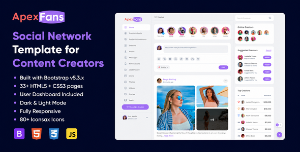 ApexFans | Social Network Template for Enlighten material Creators