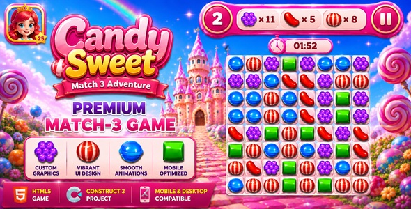 Candy Candy – Match 3 Puzzle Recreation | Invent 3 HTML5