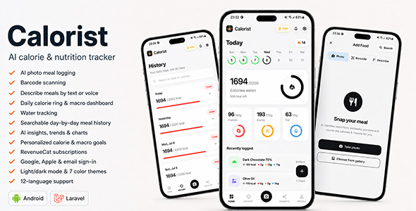 Calorist | Mobile App AI Calorie Tracker With Laravel Admin Panel