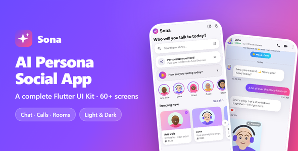 Sona | AI Persona Chat and Partner App – Flutter UI Equipment