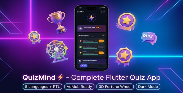 QuizMind – 100% Offline Flutter Trivialities Quiz App, 5 Languages & AdMob