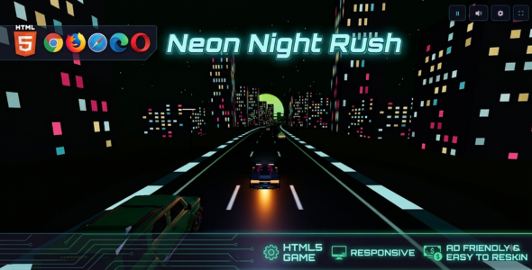 Neon Evening Ride | 3D Cyberpunk Never-ending Vehicle Racing HTML5 Game