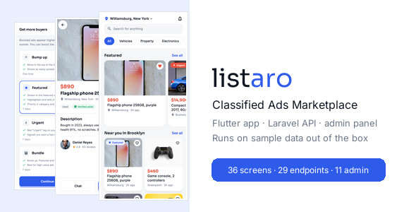 Listaro | Flutter Classified Adverts Marketplace App With Laravel Admin Panel