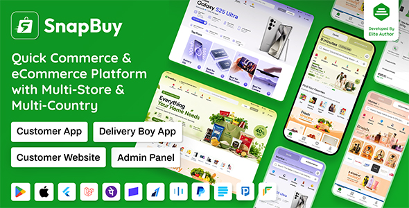 SnapBuy | Hyperlocal Speedily Commerce and eCommerce With Flutter App, NextJs PWA Web and Laravel Panel
