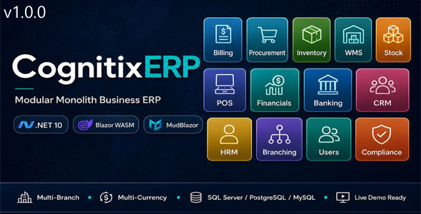 CognitixERP – Modular Multi-Department ERP Resolution Blazor .NET 10 API