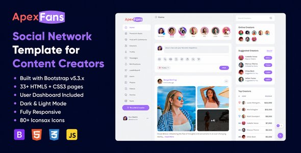 ApexFans | Social Network Template for Enlighten material Creators