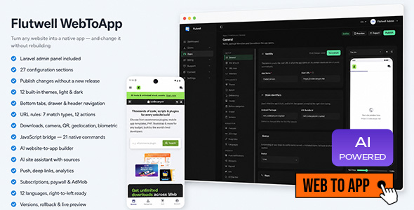 Flutwell | Flutter Web To App Builder With Laravel Admin Panel
