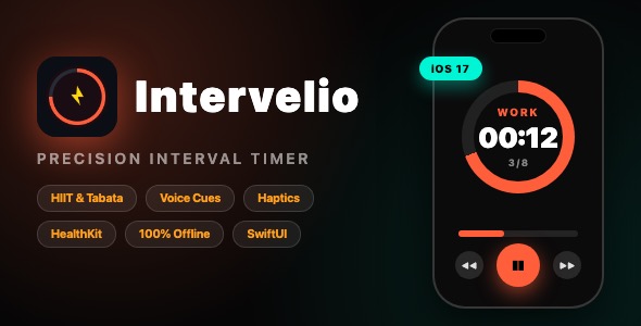 Intervelio | HIIT Interval Timer With Say Announcements, Haptics and Neatly being Sync – SwiftUI