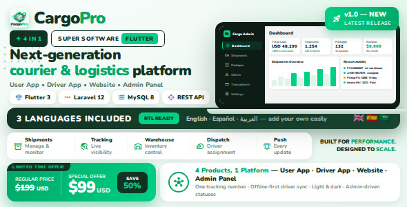 Cargopro – Courier and Supply Administration Machine | Flutter Individual and Driver Apps – Admin and Web web page
