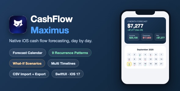 CashFlow Maximus | Forecast Tracker With Recurring Transactions and CSV Export – SwiftUI