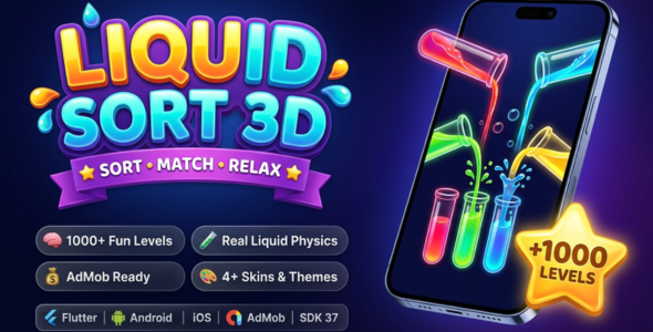 Liquid Variety 3D — Coloration Water Puzzle Sport (1010+ Ranges) | Full Flutter iOS & Android Source Code
