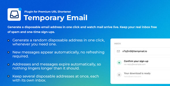 Non permanent Email Plugin for Premium URL Shortener