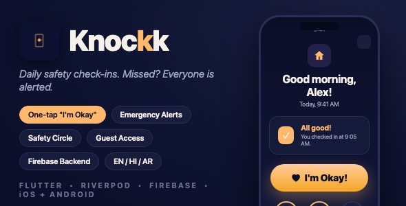 Knockk | Daily Safety Evaluate-in App With Emergency Signals – Flutter