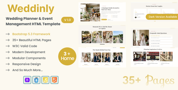 Weddinly – Marriage ceremony Planner & Match Management HTML Template