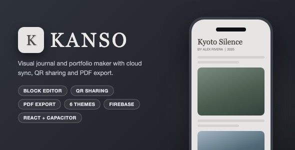 Kanso | Visible Journal and Portfolio Maker With Block Editor, QR Sharing and PDF Export – React