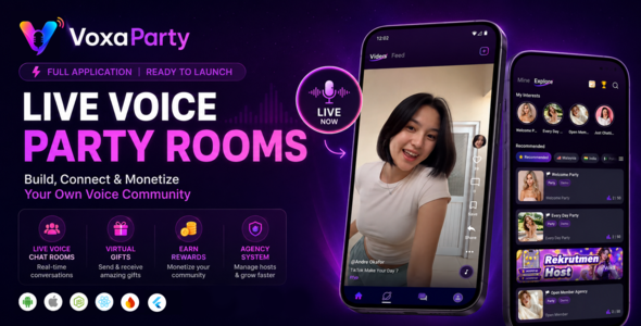 VoxaParty – Audio Social gathering Room, Are living Streaming & Tell Chat App with Admin Panel