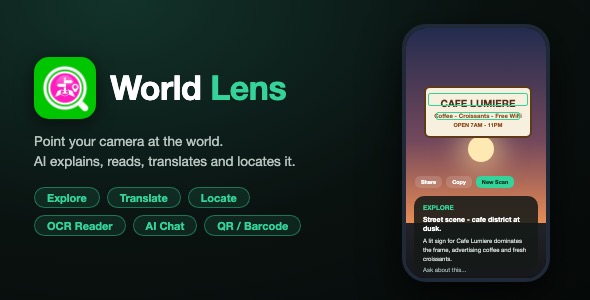 WorldLens | AI Digicam Scanner App With Translation, OCR, Chat and Subscriptions – SwiftUI