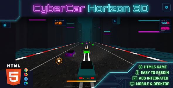 CyberCar Horizon 3D | Cyberpunk Never-ending Motorway Car Racing HTML5 Sport